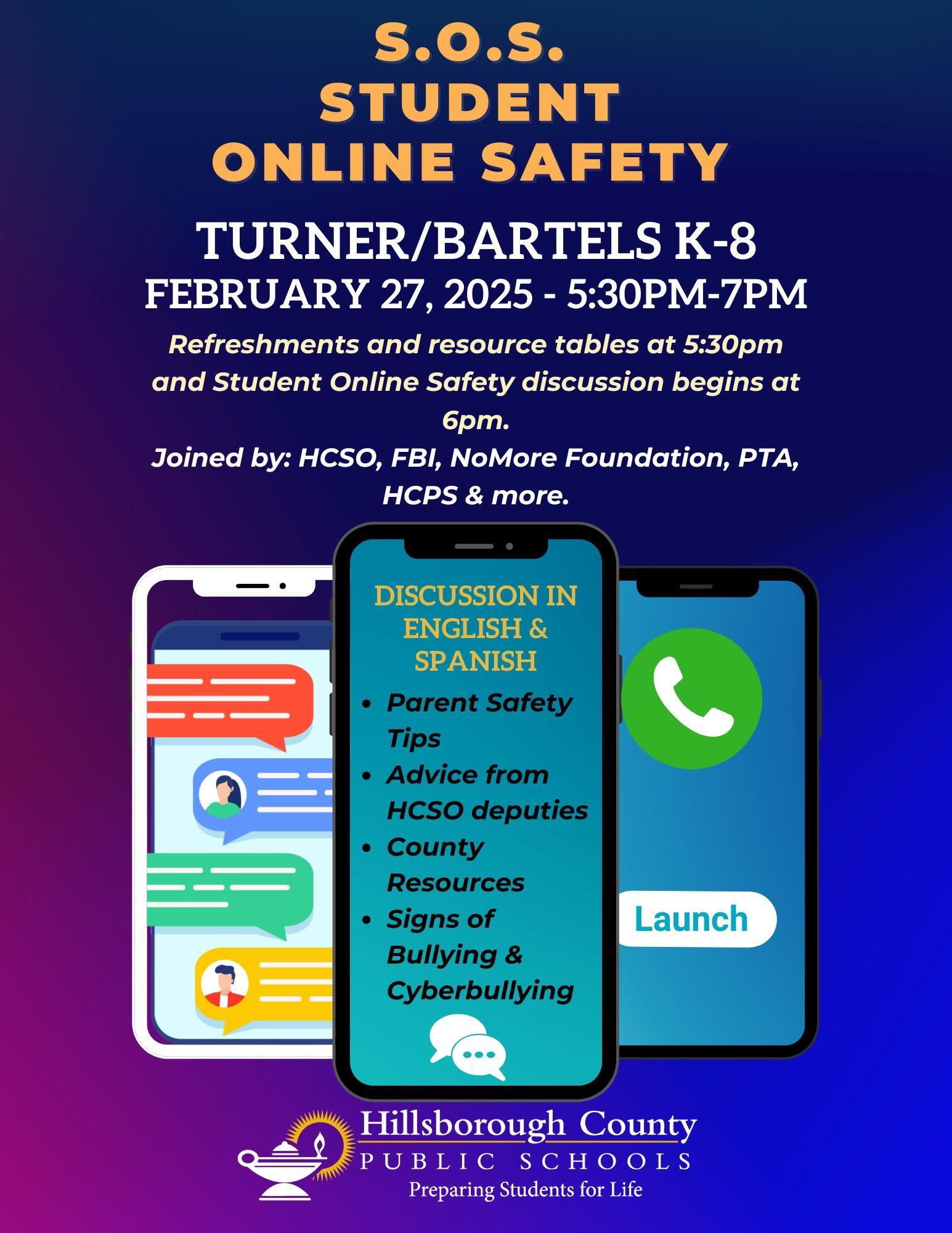Student Online Safety at Turner Bartels K-8 on Feb. 27 at 5:30 pm